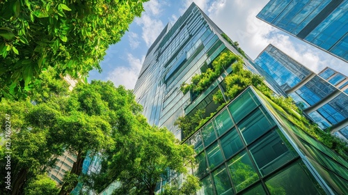 Green building, city, sustainability, nature, upward view, environmental
