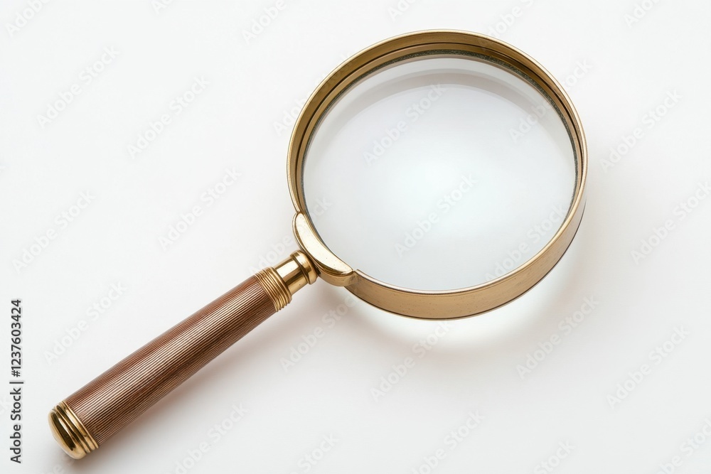 A brass framed magnifying glass with a wooden handle A brass framed magnifying glass with a wooden handle