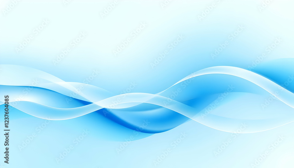 Abstract blue waves, flowing curves, digital art, soft gradients, minimalist design, ethereal atmosphere, light blue background, smooth lines, undulating shapes, fluid motion, tranquil composition, se