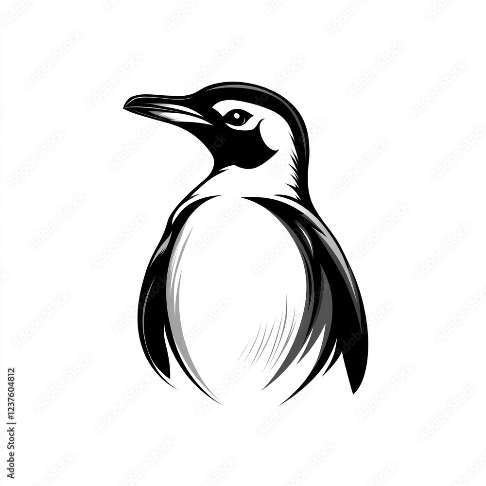 Obraz premium Elegant penguin illustration, wildlife, animal art, white background, nature