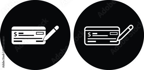 Payment check icon in flat style set. vector for apps or website bank cheque symbol. paycheck sign in black Bank Check related glyph icon. Isolated on transparent background.
