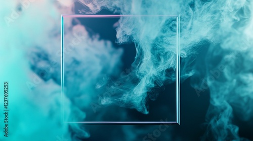 Wallpaper Mural A translucent square frame set against a background of swirling turquoise smoke Torontodigital.ca
