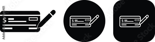 Payment check icon in flat style set. vector for apps or website bank cheque symbol. paycheck sign in black Bank Check related glyph icon. Isolated on transparent background.