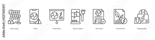 Management Restoration Icon Sheet Electric Station, Solar Energy, Earth, Presentation, Document, Environment, Shopping Bag photo