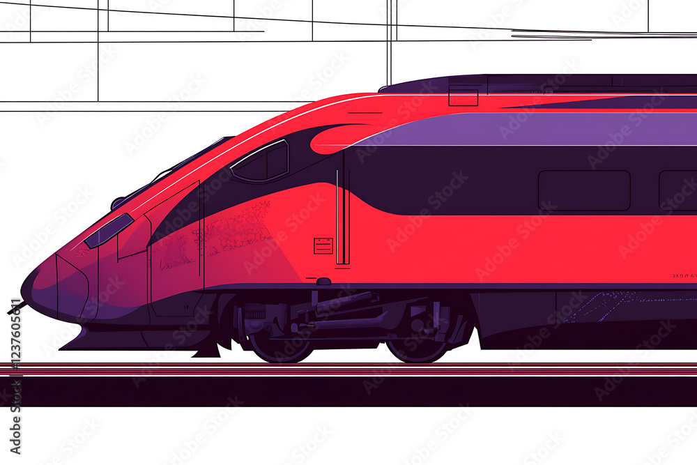 Naklejka premium Dynamic flat vector illustration of a high-speed train rushing on tracks