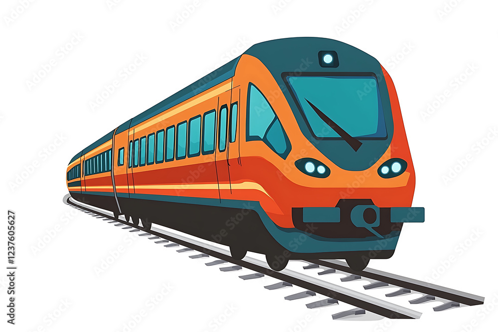 Naklejka premium Dynamic flat vector illustration of a high-speed train rushing through a futuristic cityscape at night