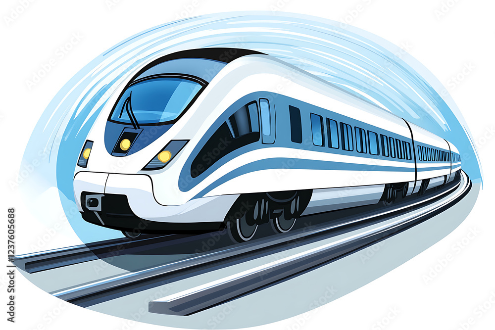 A flat vector illustration of a high-speed train racing on tracks A flat vector illustration of a high-speed train racing on tracks