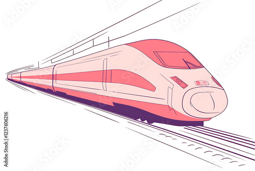 A flat vector illustration of a high-speed train in motion
