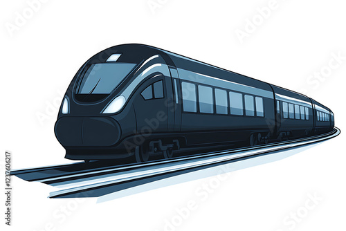 A flat vector illustration of a high-speed train in motion, featuring modern design and vibrant colors