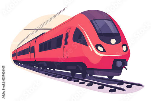 A flat vector illustration of a high-speed train in motion, showcasing modern transportation technology