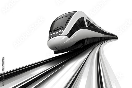 A flat vector illustration of a high-speed train in a modern and sleek design