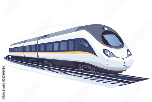 A flat vector illustration of a high-speed train in a modern style, featuring sleek lines and vibrant colors, perfect for transportation and technology concepts