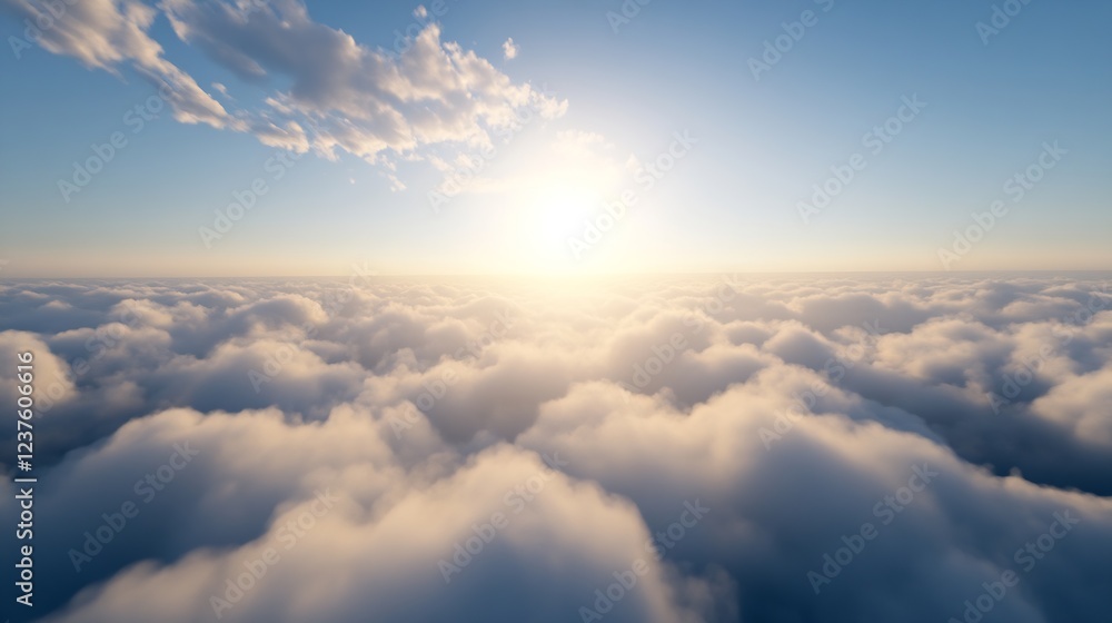Naklejka premium Majestic Sunset with Illuminated Clouds and Golden Light at Horizon : Generative AI