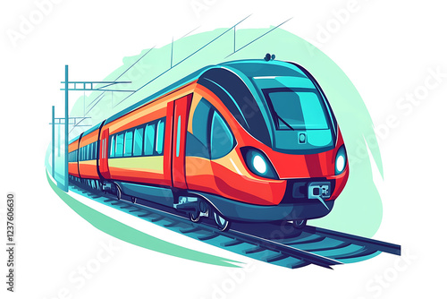 Dynamic flat vector illustration of a high-speed train in motion
