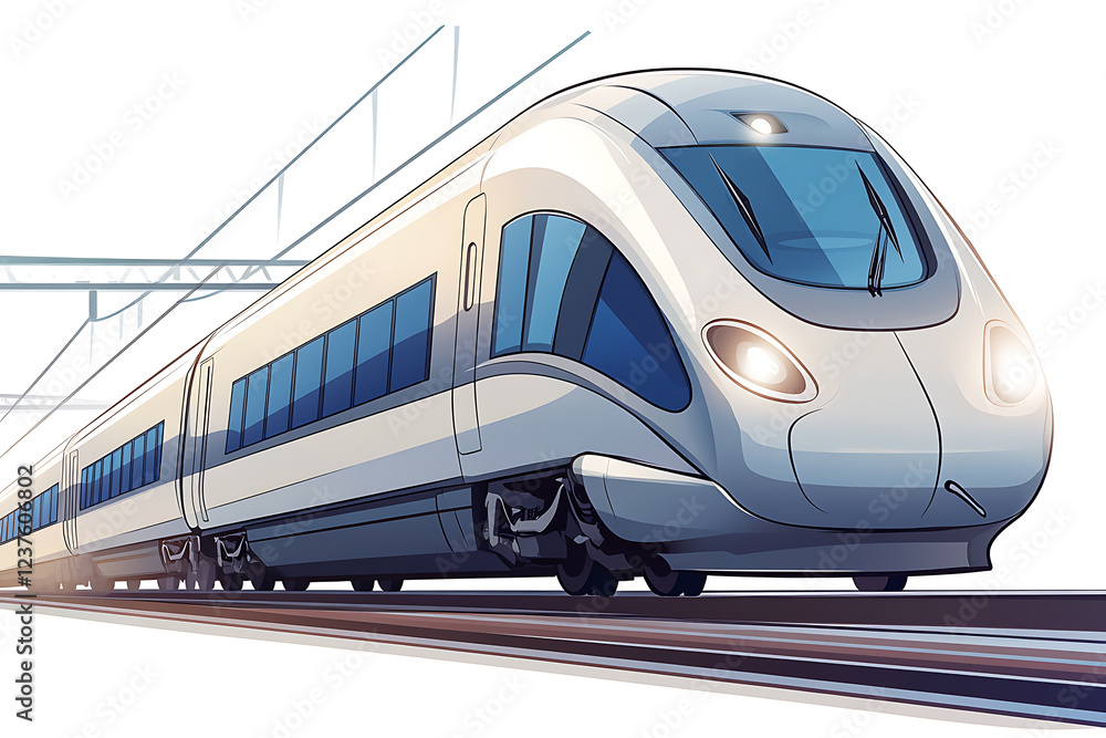 Fototapeta premium A flat vector illustration of a high-speed train on a futuristic track