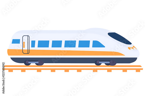 A flat vector illustration of a high-speed train in motion