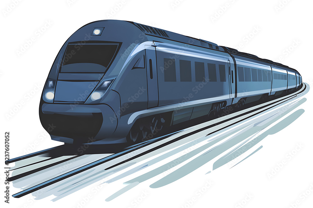 Fototapeta premium Modern flat vector illustration of a high-speed train in motion, showcasing speed and technology