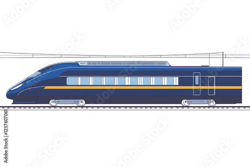 A flat vector illustration of a high-speed train in motion