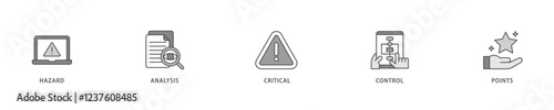 HACCP icon set flow process which consists of hazard analysis and critical control points acronym in food safety management system icon live stroke and easy to edit .