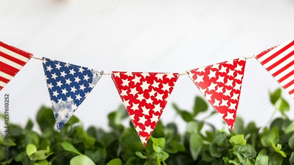 Obraz premium Festive American Flag Patterned Bunting for Patriotic Celebrations : Generative AI