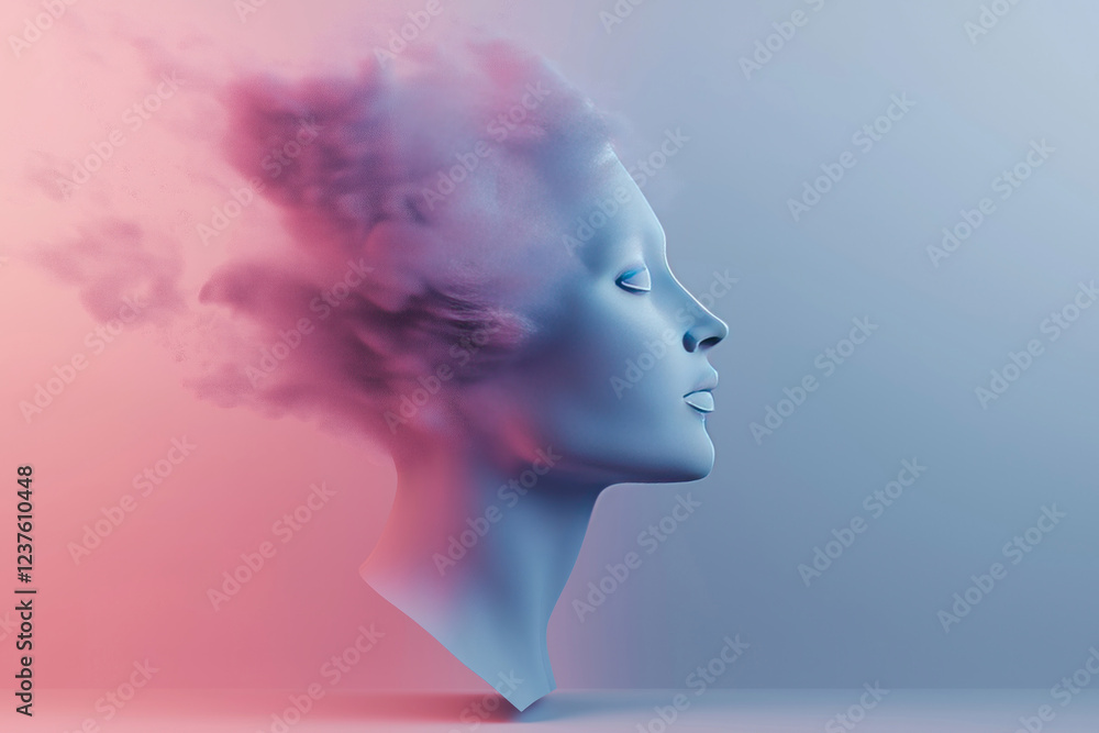 floating smokey head sculpture 3d render style smoke mist calm peaceful mental health concept floating smokey head sculpture 3d render style smoke mist calm peaceful mental health concept