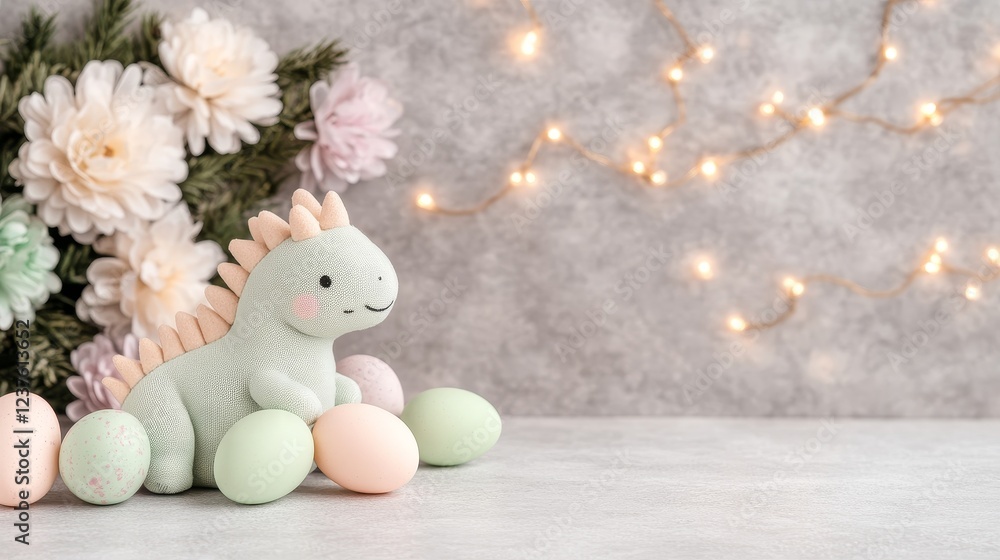 Pastel Dinosaur with Easter Eggs and Lights Pastel Dinosaur with Easter Eggs and Lights