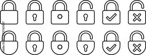 Security lock icons in line set. safety lock, cyber defense. Vector for apps or website collection of Locked and unlocked security symbol Padlock Privacy. isolated on transparent background.