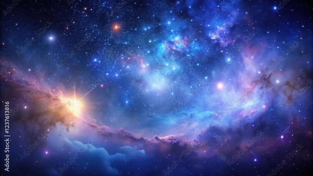 Obraz premium Cosmic night sky with stars shining brightly in deep blue and purple hues, set against a vast dark canvas, with galaxies and nebulas visible in the distance , night sky, stars