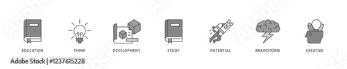 Knowledge transfer icon set flow process which consists of connection, create, information, know-how, skill, organize, data, distribute and sharing icon live stroke and easy to edit .