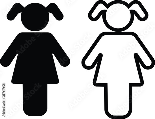 Kids or children icon in flat and line set. baby girls symbols children simple shadow isolated on transparent background vector for apps or website Happy little children playing