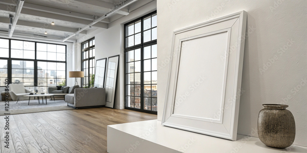 Fototapeta premium Modern Blank Picture Frame Mockup in an Interior Setting for Design Presentations