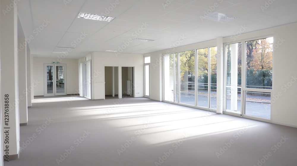 Fototapeta premium Spacious Modern Office Space with Large Windows and Natural Light : Generative AI