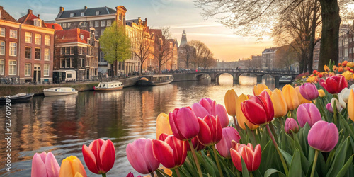 Stunning Blooming Dutch Tulips Against the Iconic Amsterdam Backdrop for Nature Lovers