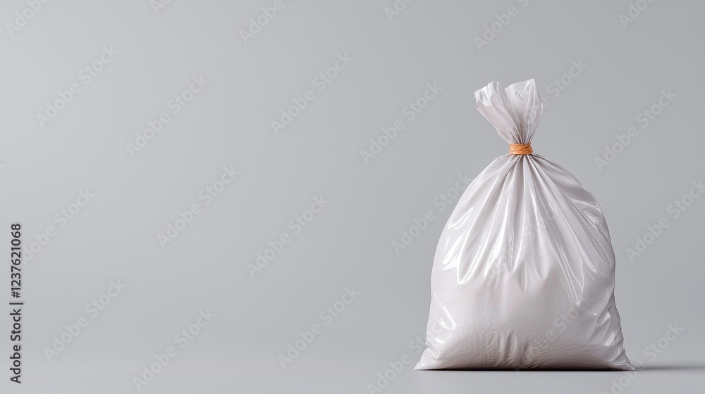 White plastic bag on gray background, copy space White plastic bag on gray background, copy space