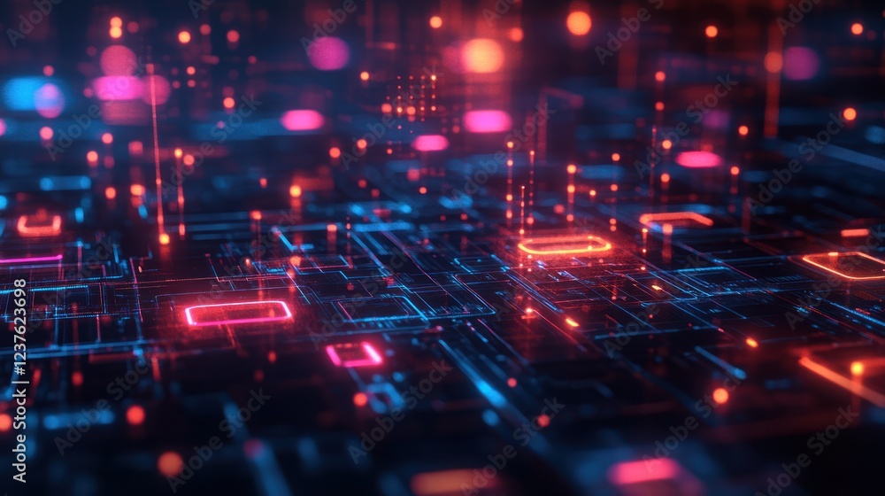 Obraz premium Glowing digital network data flow, abstract background