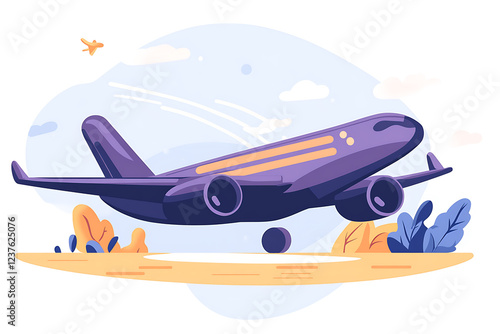 A flat vector illustration of an airplane flying in the sky
