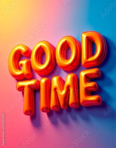 Orange balloons alphabet letter in word Good Time on colored background