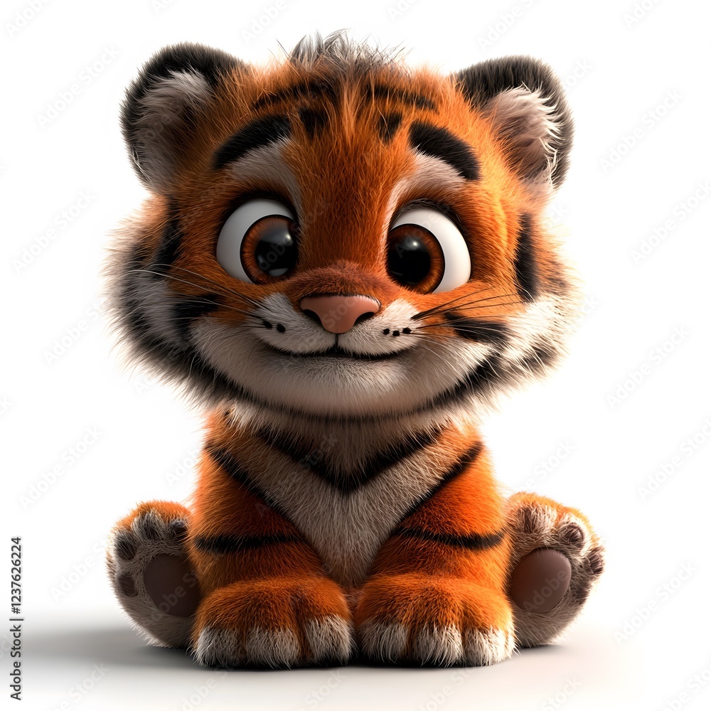 3d cartoon tiger, very clean clear white background 3d cartoon tiger, very clean clear white background