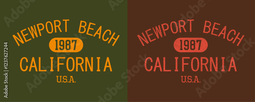 Newport Beach, California, USA retro college varsity typographic vector graphic.