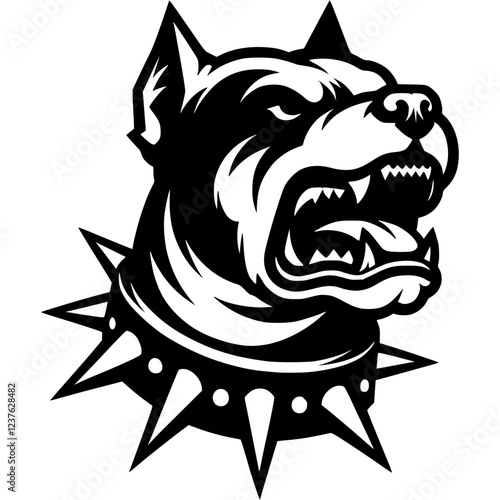 Tattoo of roaring Staffordshire Terrier head in monochrome. Staffordshire Terrier dog in madness side view. Engraving minimalistic vector in black ink drawing on transparent background