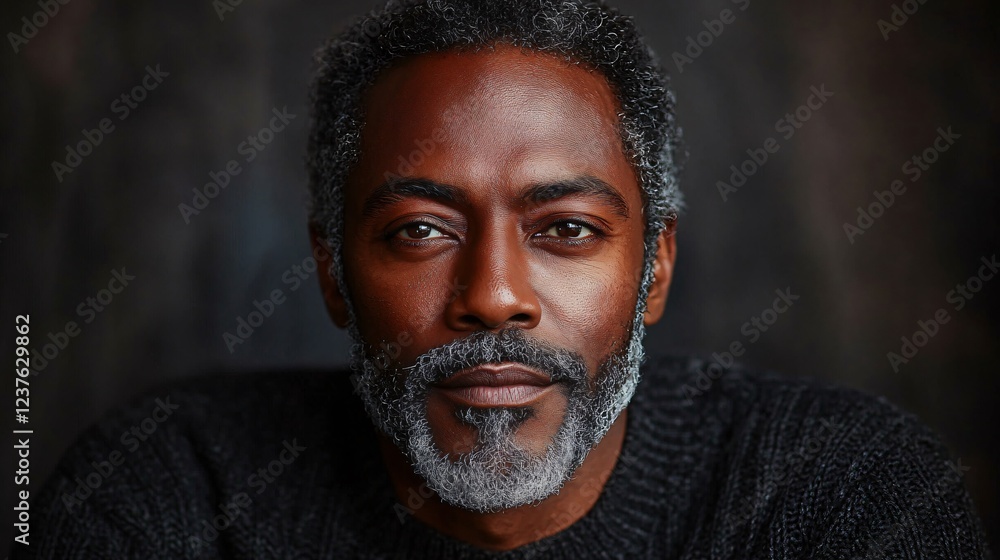 A contemplative portrait of a distinguished middle-aged black man, ideal for marketing campaigns, personal branding, and wisdom-themed events. A contemplative portrait of a distinguished middle-aged black man, ideal for marketing campaigns, personal branding, and wisdom-themed events.