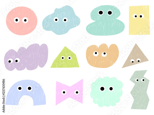 手描きあしらいセット　色えんぴつ　ギョロ目幾何学模様