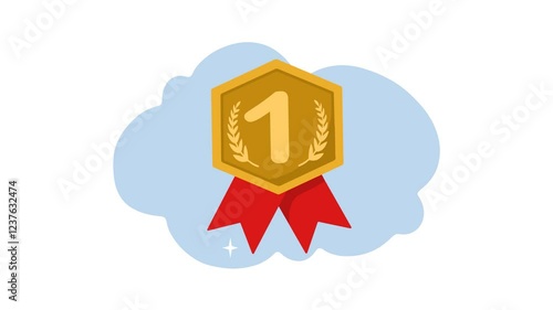 4K video Footage with Medal background Illustration. Video Animated Golden Medal 1st Place Illustration or first place medal award animation