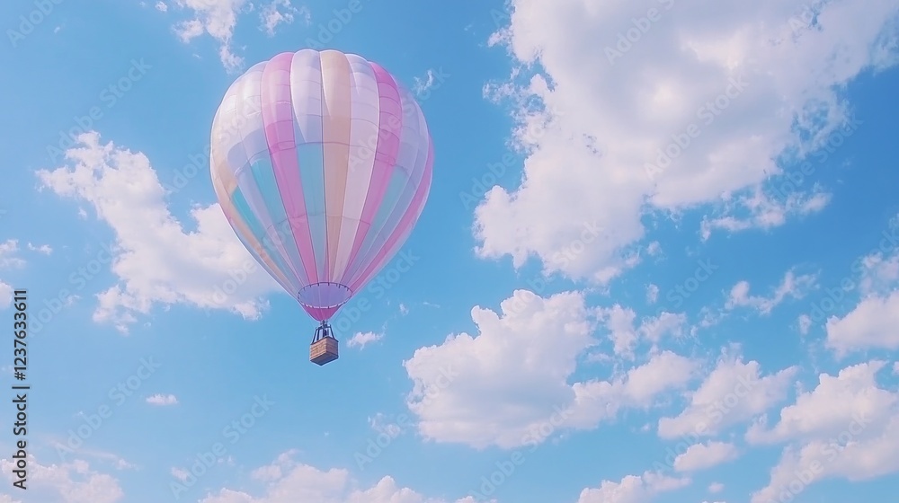 Obraz premium Pastel Hot Air Balloon Soaring Through Blue Sky