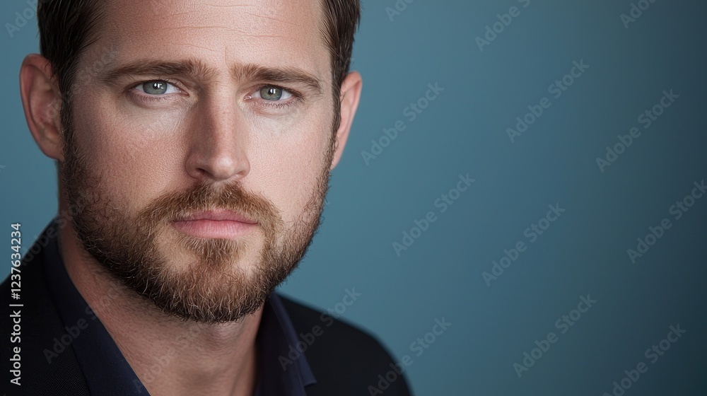 Fototapeta premium Man serious headshot portrait, blue background, professional