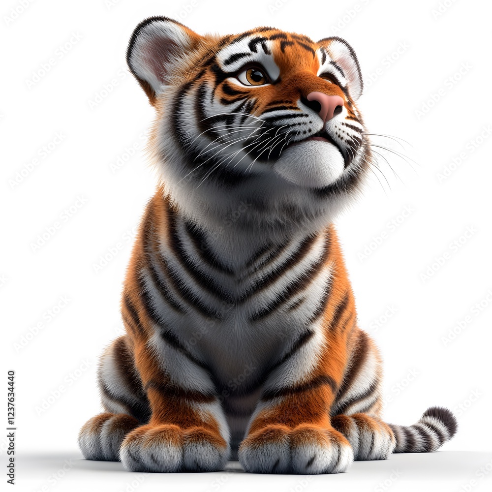 Obraz premium 3d cartoon tiger, very clean clear white background