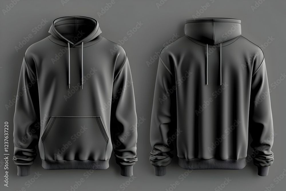 Black hoodie mockup, front and back view, studio shot, clothing design Black hoodie mockup, front and back view, studio shot, clothing design