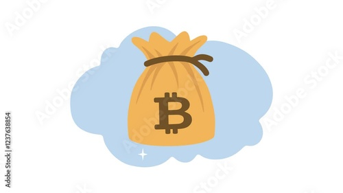 4K video Financial Footage with Bitcoin and Money Bag. 4k video animated concept of spending money or Money saving concept