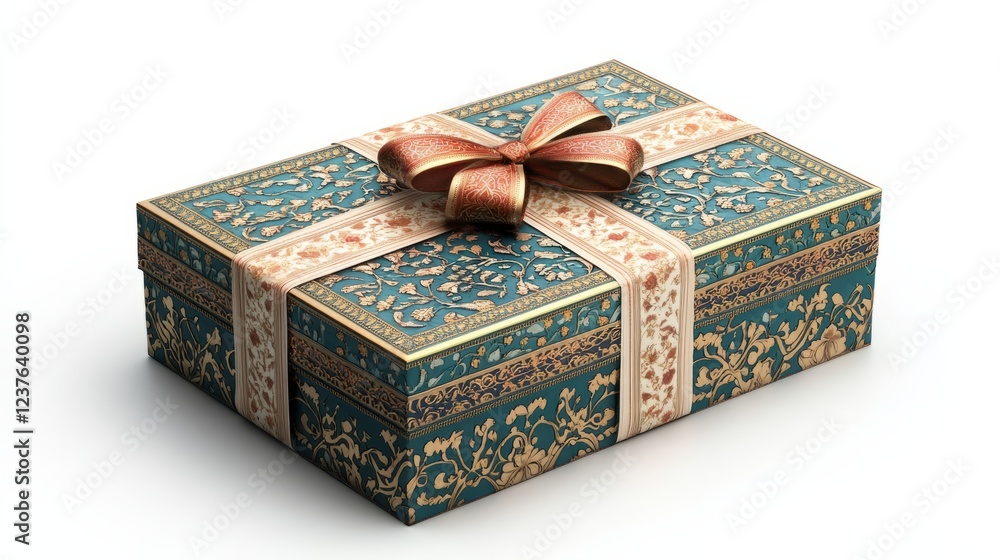 A beautifully wrapped gift box with a Ramadan greeting, isolated on a white background. A beautifully wrapped gift box with a Ramadan greeting, isolated on a white background.