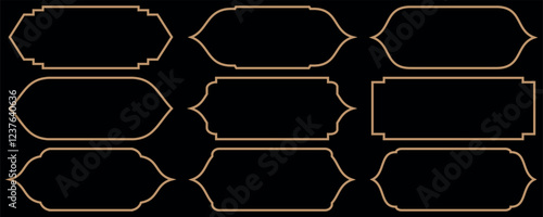 Islamic shape, Ramadan kareem silhouette icon design. Set of vintage label vector illustration, luxury vintage frame sale sticker or invitation card. set gold line frames rectangular shape, thin luxur